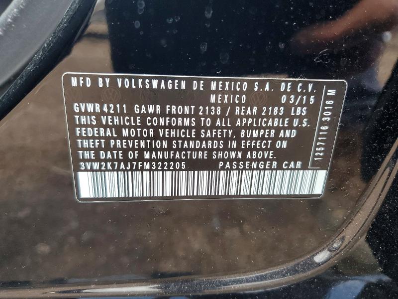 56741216 :رقم المزاد ، 3VW2K7AJ7FM322205 vin ، 2015 Volkswagen Jetta مزاد بيع