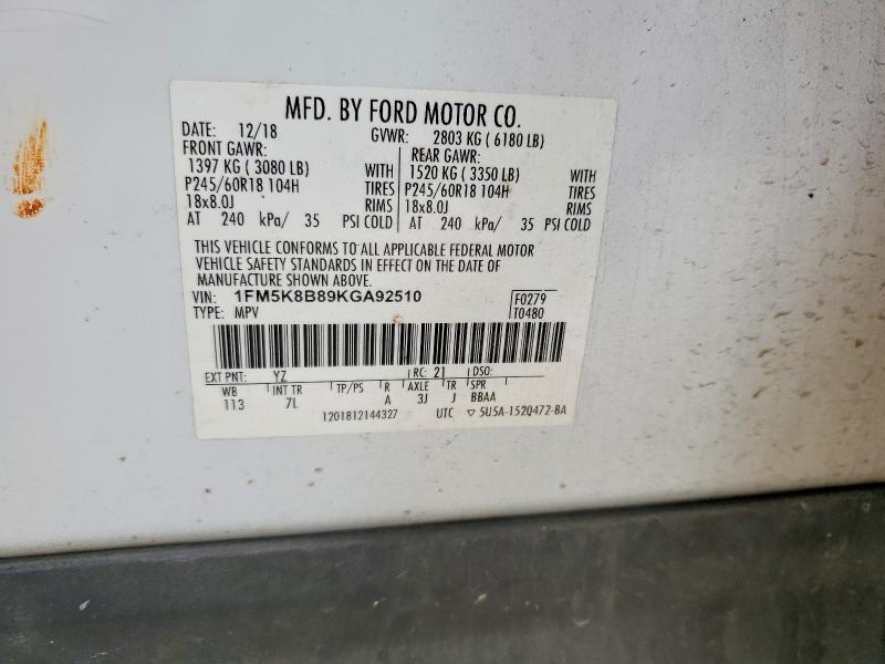 Продаж на аукціоні авто 2019 Ford Explorer, vin: 1FM5K8B89KGA92510, номер лоту: 55332046