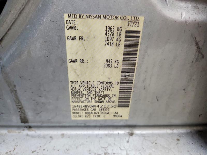 2021 Nissan Altima მანქანა იყიდება აუქციონზე, vin: 1N4BL4BV0MN421750, აუქციონის ნომერი: 56507686