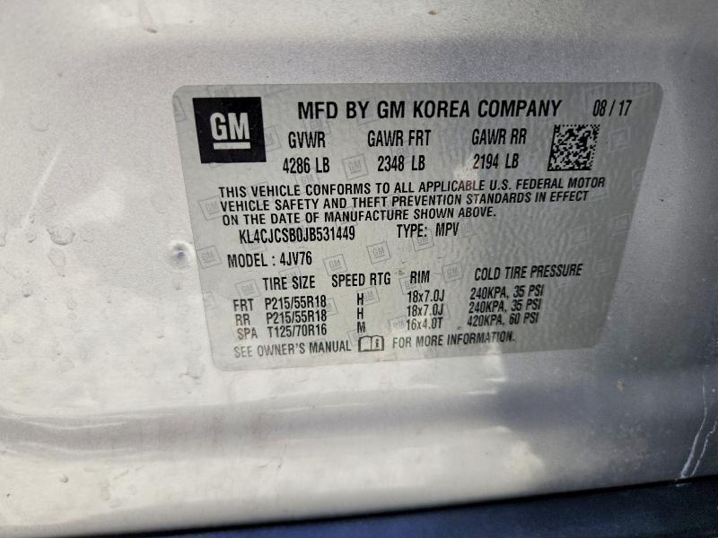 2018 Buick Encore მანქანა იყიდება აუქციონზე, vin: KL4CJCSB0JB531449, აუქციონის ნომერი: 56801546