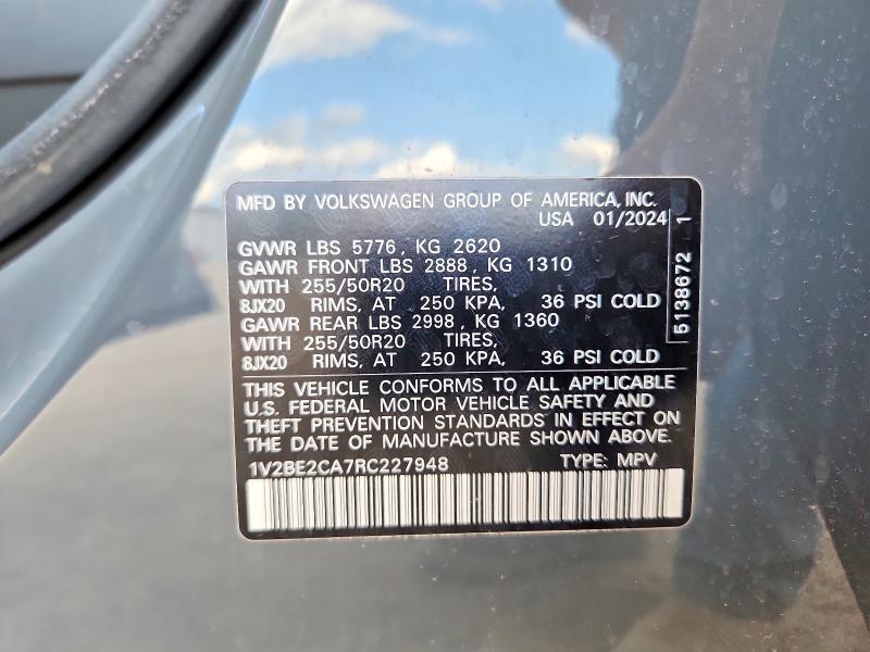 57556676 :رقم المزاد ، 1V2BE2CA7RC227948 vin ، 2024 Volkswagen Atlas Cross Sport مزاد بيع