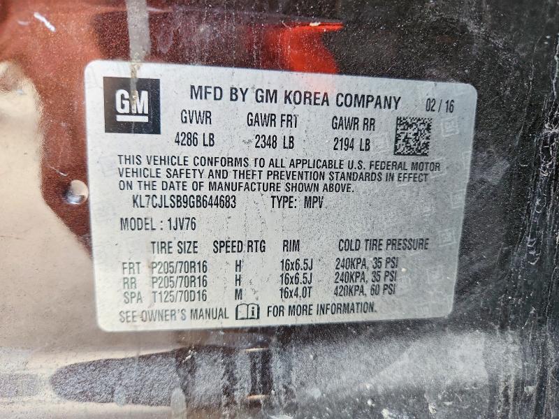 Продажа на аукционе авто 2016 Chevrolet Trax, vin: KL7CJLSB9GB644683, номер лота: 58200696