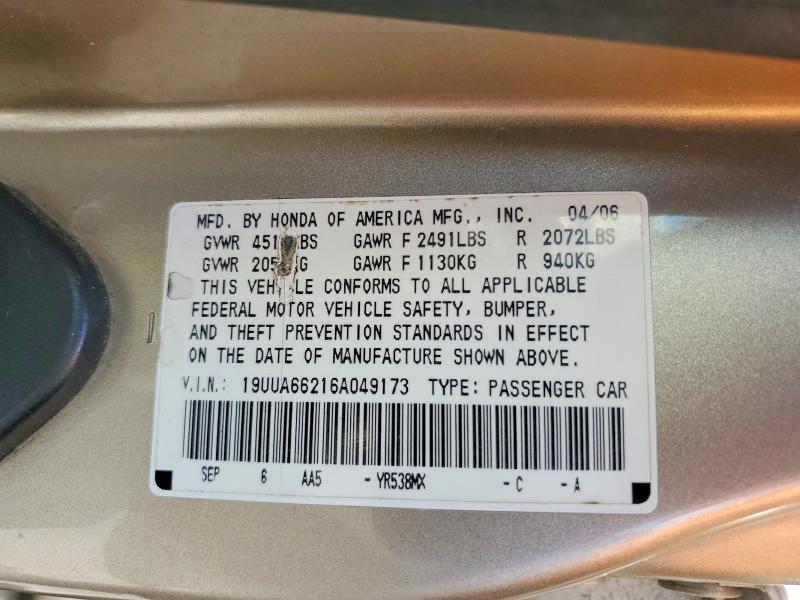 Auction sale of the 2006 Acura 3.2tl, vin: 19UUA66216A049173, lot number: 56456466