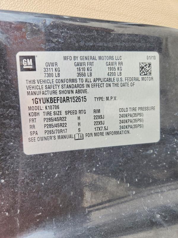 Продажа на аукционе авто 2010 Cadillac Escalade, vin: 1GYUKBEF0AR152615, номер лота: 55492316