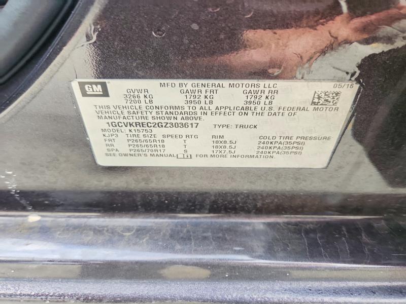 58920976 :رقم المزاد ، 1GCVKREC2GZ303617 vin ، 2016 Chevrolet Silverado مزاد بيع
