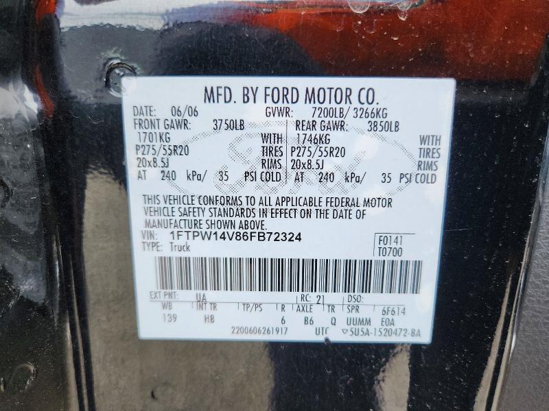 57472276 :رقم المزاد ، 1FTPW14V86FB72324 vin ، 2006 Ford F150 مزاد بيع