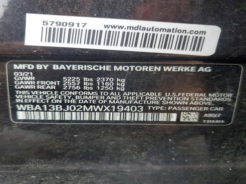 Продажа на аукционе авто 2021 Bmw 530, vin: WBA13BJ02MWX19403, номер лота: 58330656