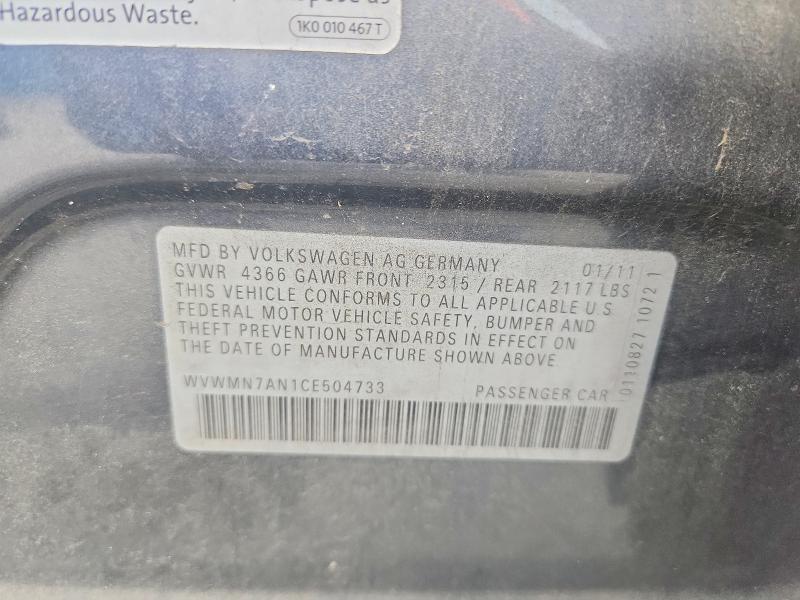2012 Volkswagen Cc მანქანა იყიდება აუქციონზე, vin: WVWMN7AN1CE504733, აუქციონის ნომერი: 55723786