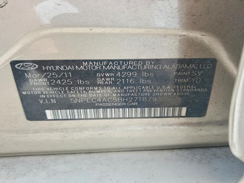 2011 Hyundai Sonata მანქანა იყიდება აუქციონზე, vin: 5NPEC4AC5BH271879, აუქციონის ნომერი: 57903416