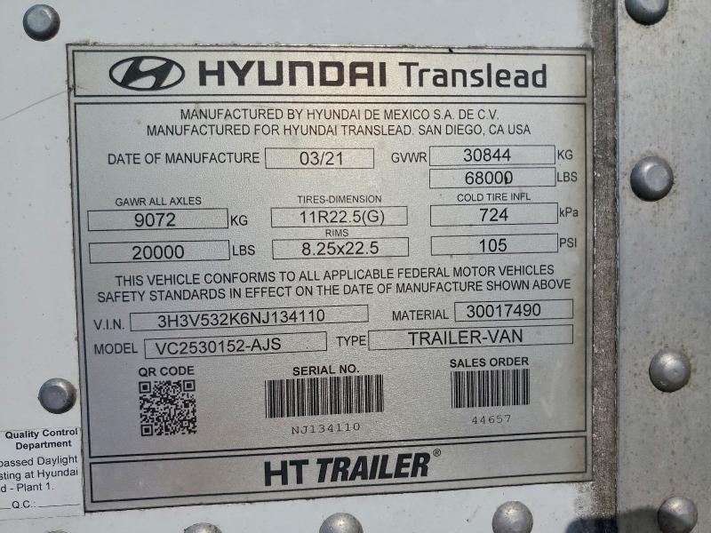 Aukcja sprzedaży 2022 Hyundai Translead Inc Trailers, vin: 3H3V532K6NJ134110, numer aukcji: 55592036