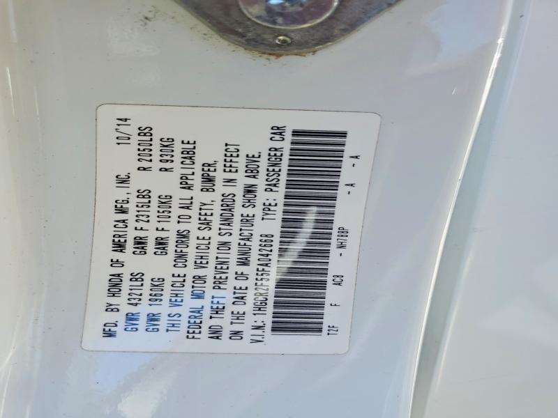 2015 Honda Accord მანქანა იყიდება აუქციონზე, vin: 1HGCR2F55FA042668, აუქციონის ნომერი: 55940336