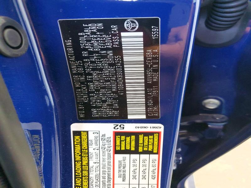 Aukcja sprzedaży 2025 Toyota Camry, vin: 4T1DBADK8SU034255, numer aukcji: 56089516