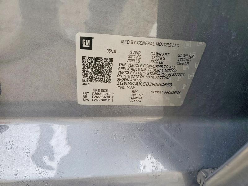 58515126 :رقم المزاد ، 1GNSKAKC8JR354580 vin ، 2018 Chevrolet Tahoe مزاد بيع