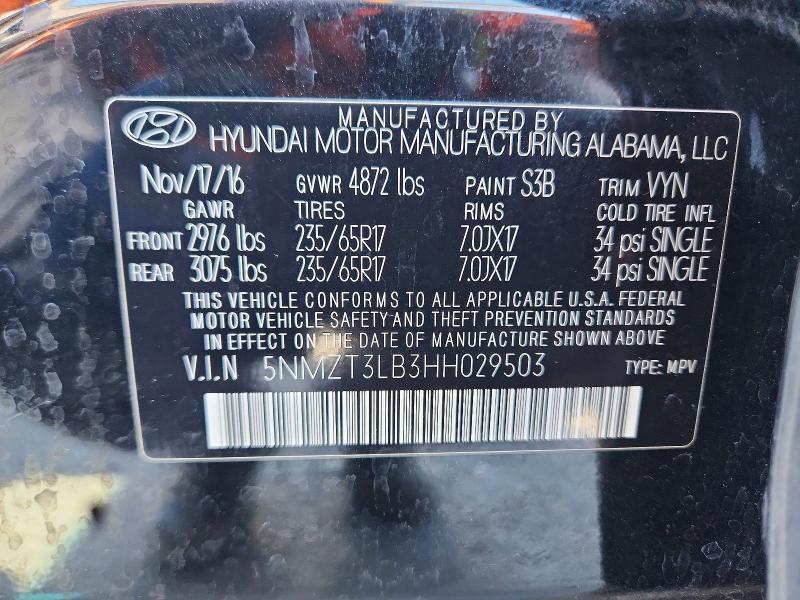 Auction sale of the 2017 Hyundai Santa Fe Sport, vin: 5NMZT3LB3HH029503, lot number: 56173766