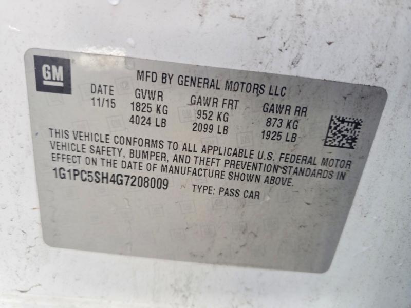 85633305 :رقم المزاد ، 1G1PC5SH4G7208009 vin ، 2016 Chevrolet Cruze Limited مزاد بيع