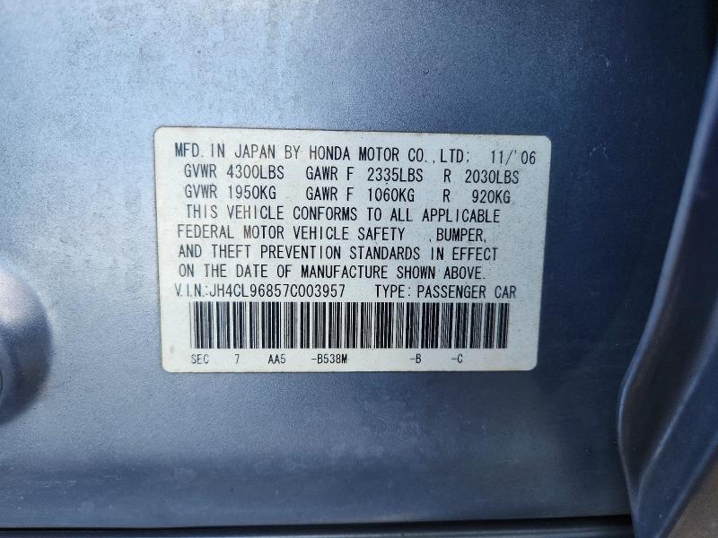 57345896 :رقم المزاد ، JH4CL96857C003957 vin ، 2007 Acura Tsx مزاد بيع