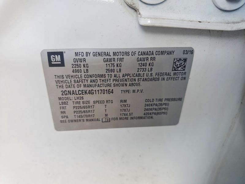 Продажа на аукционе авто 2016 Chevrolet Equinox, vin: 2GNALCEK4G1170164, номер лота: 56466256