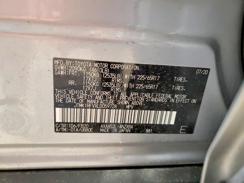 55351246 :رقم المزاد ، JTMK1RFVXLD059728 vin ، 2020 Toyota Rav4 مزاد بيع