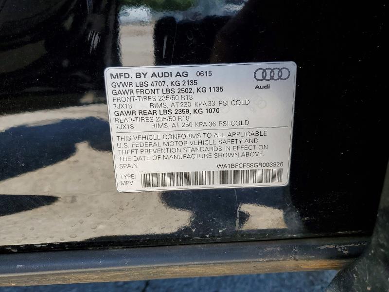 57850806 :رقم المزاد ، WA1BFCFS8GR003326 vin ، 2016 Audi Q3 مزاد بيع
