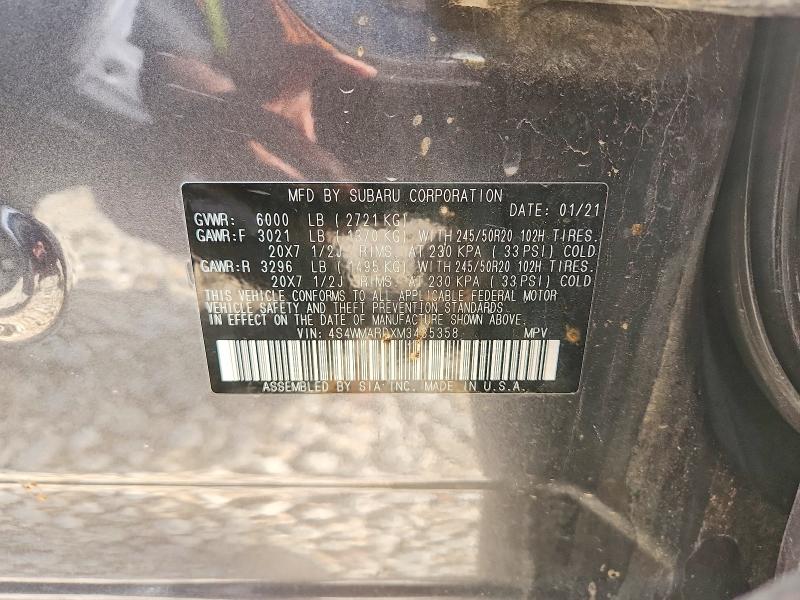 55835416 :رقم المزاد ، 4S4WMARDXM3435358 vin ، 2021 Subaru Ascent مزاد بيع
