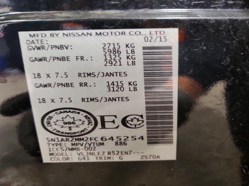 56047466 :رقم المزاد ، 5N1AR2MM2FC645254 vin ، 2015 Nissan Pathfinder مزاد بيع
