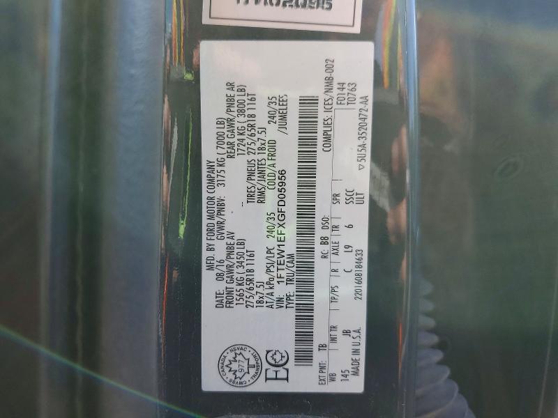 57172116 :رقم المزاد ، 1FTEW1EFXGFD05956 vin ، 2016 Ford F150 مزاد بيع