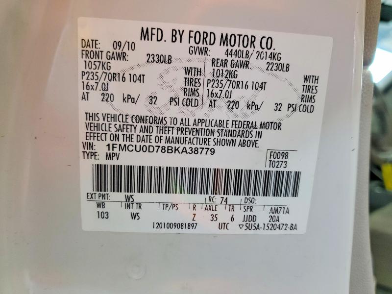 Aukcja sprzedaży 2011 Ford Escape, vin: 1FMCU0D78BKA38779, numer aukcji: 56943476
