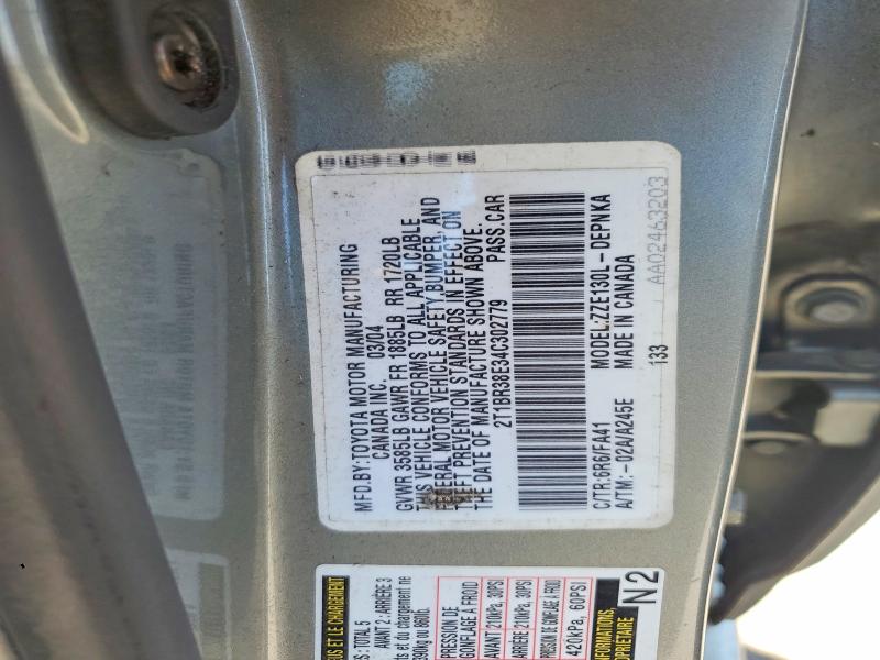 55841726 :رقم المزاد ، 2T1BR38E34C302779 vin ، 2004 Toyota Corolla مزاد بيع