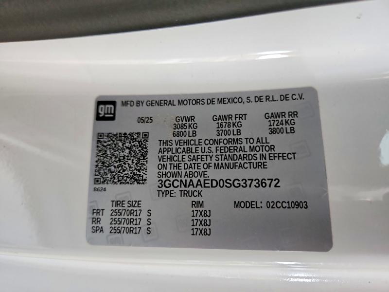 Продаж на аукціоні авто 2025 Chevrolet 1500, vin: 3GCNAAED0SG373672, номер лоту: 57159676