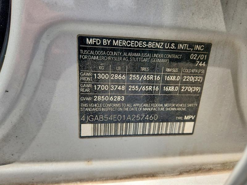 Продаж на аукціоні авто 2001 Mercedes-benz Ml, vin: 4JGAB54E01A257460, номер лоту: 58223196