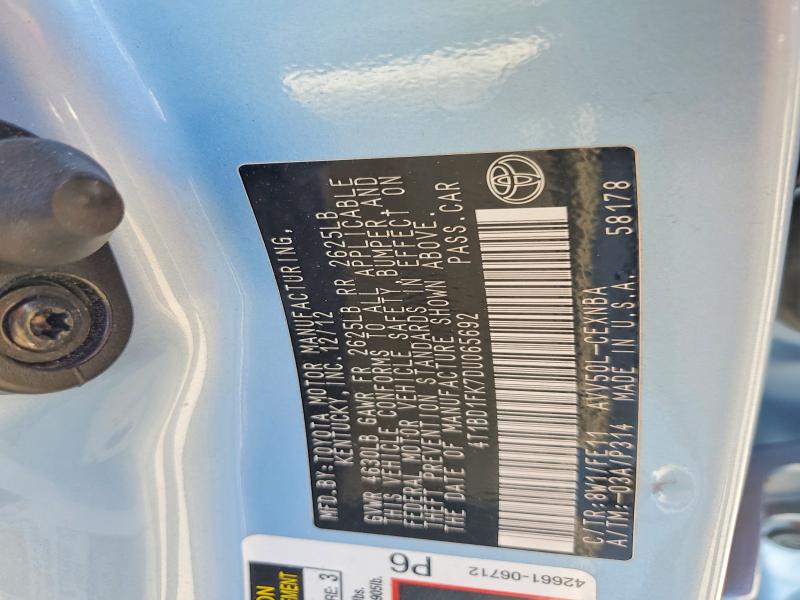 2013 Toyota Camry Hybrid მანქანა იყიდება აუქციონზე, vin: 4T1BD1FK7DU065692, აუქციონის ნომერი: 56152116