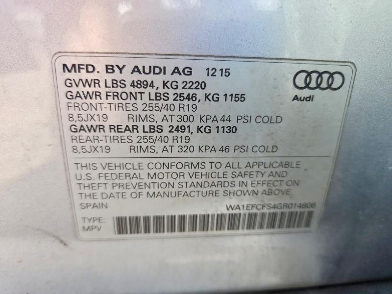 2016 Audi Q3 მანქანა იყიდება აუქციონზე, vin: WA1EFCFS4GR014806, აუქციონის ნომერი: 57044866