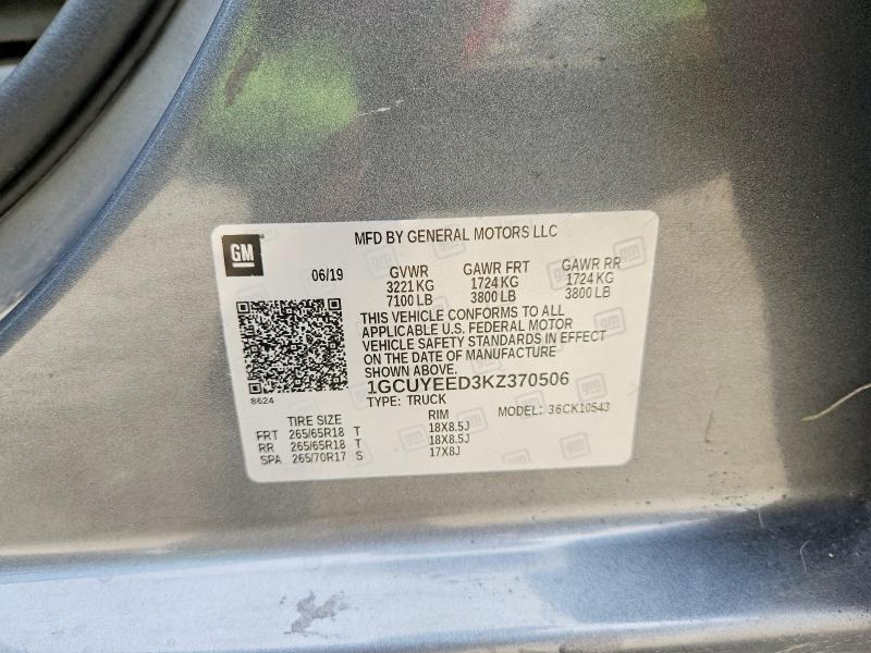 Продаж на аукціоні авто 2019 Chevrolet Silverado, vin: 1GCUYEED3KZ370506, номер лоту: 58127836