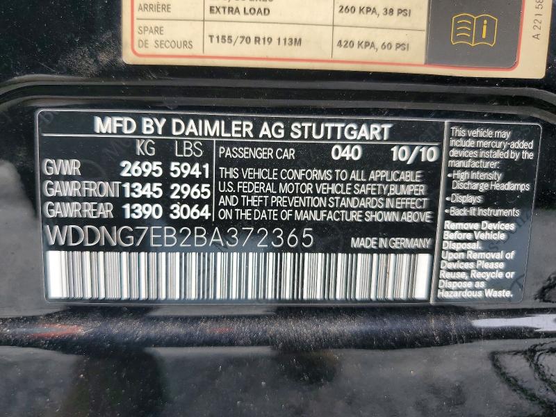 58020146 :رقم المزاد ، WDDNG7EB2BA372365 vin ، 2011 Mercedes-benz S مزاد بيع