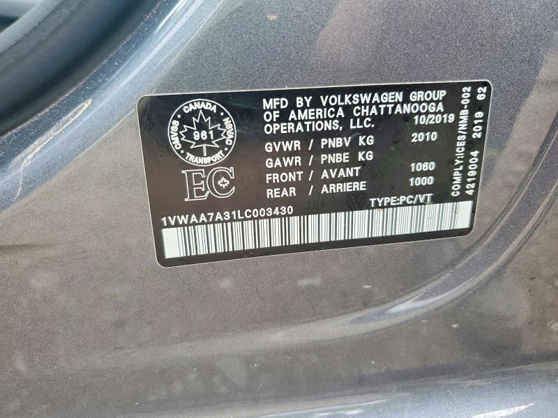 Продажа на аукционе авто 2020 Volkswagen Passat, vin: 1VWAA7A31LC003430, номер лота: 56776166
