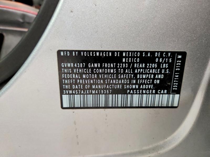 Aukcja sprzedaży 2015 Volkswagen Jetta, vin: 3VW4S7AJXFM419357, numer aukcji: 58302736