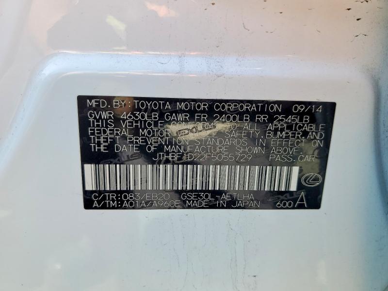 Aukcja sprzedaży 2015 Lexus Is, vin: JTHBF1D22F5055729, numer aukcji: 56284496