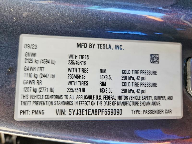 Продажа на аукционе авто 2023 Tesla Model 3, vin: 5YJ3E1EA8PF659090, номер лота: 57720696