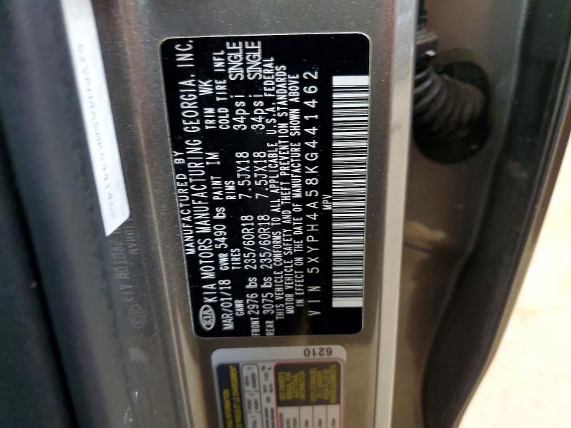 2019 Kia Sorento მანქანა იყიდება აუქციონზე, vin: 5XYPH4A58KG441462, აუქციონის ნომერი: 56221096