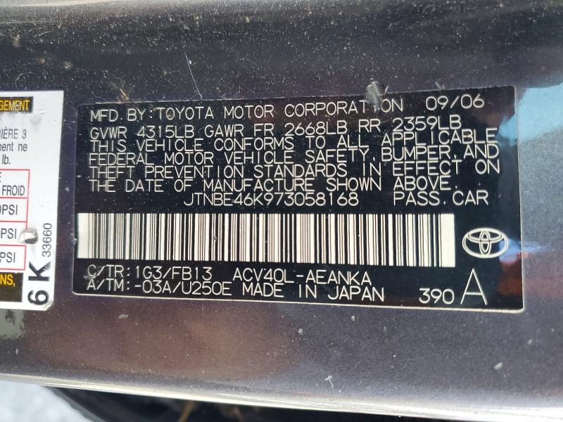 Aukcja sprzedaży 2007 Toyota Camry, vin: JTNBE46K973058168, numer aukcji: 57947756