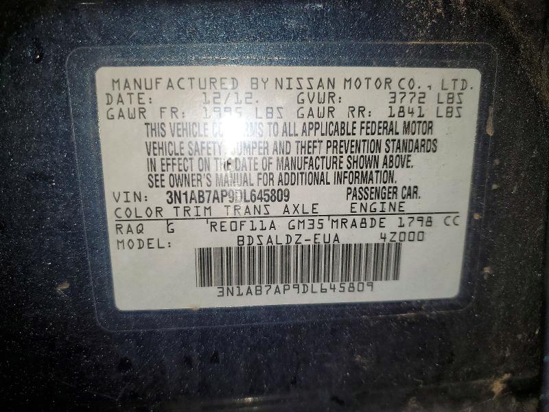 Aukcja sprzedaży 2013 Nissan Sentra, vin: 3N1AB7AP9DL645809, numer aukcji: 55453976