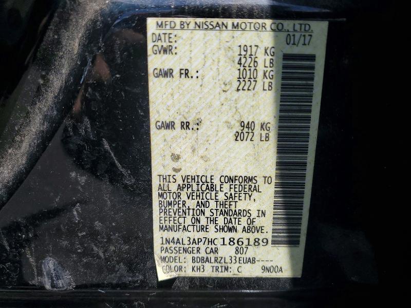 58318836 :رقم المزاد ، 1N4AL3AP7HC186189 vin ، 2017 Nissan Altima مزاد بيع