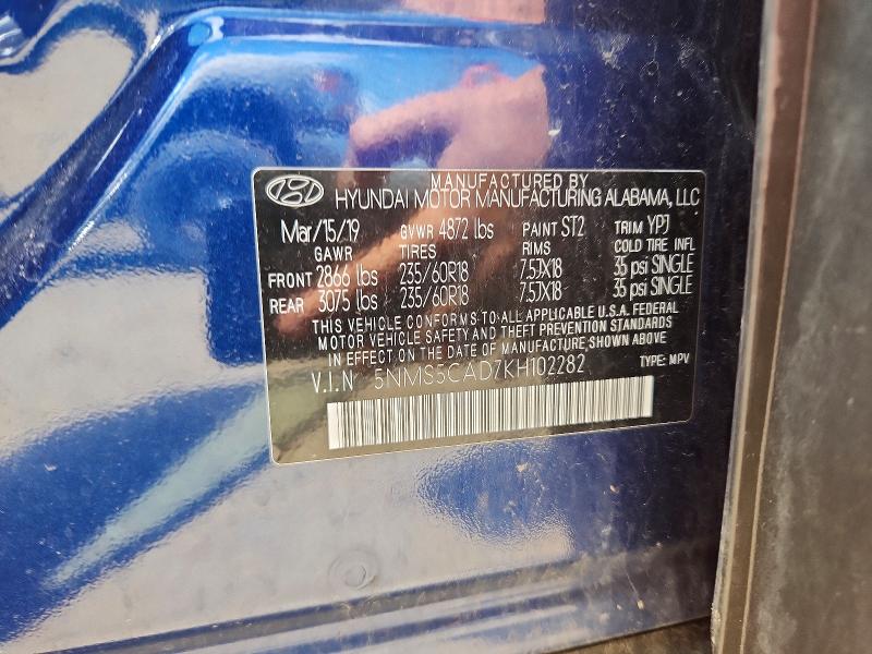 Продаж на аукціоні авто 2019 Hyundai Santa Fe, vin: 5NMS5CAD7KH102282, номер лоту: 58281856