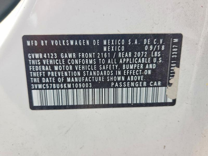 Продажа на аукционе авто 2019 Volkswagen Jetta, vin: 3VWC57BU6KM109003, номер лота: 58101886