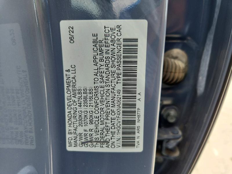 Продажа на аукционе авто 2022 Honda Accord, vin: 1HGCV1F4XNA062149, номер лота: 55536116