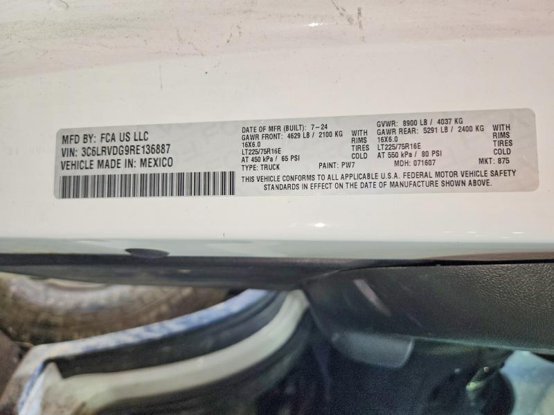 2024 Ram Promaster 2500 მანქანა იყიდება აუქციონზე, vin: 3C6LRVDG9RE136887, აუქციონის ნომერი: 56548196