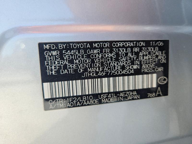 Aukcja sprzedaży 2007 Lexus Ls, vin: JTHGL46F775004504, numer aukcji: 57202666