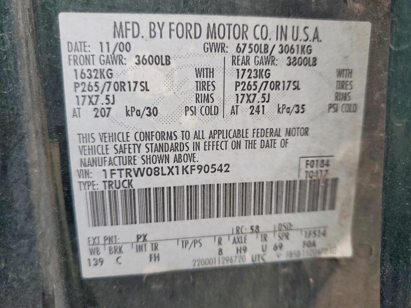 57171856 :رقم المزاد ، 1FTRW08LX1KF90542 vin ، 2001 Ford F150 مزاد بيع