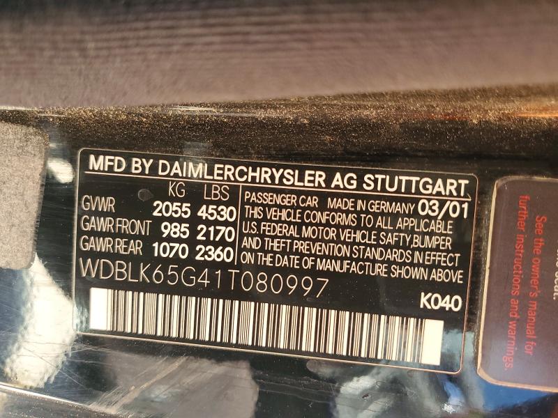 Продажа на аукционе авто 2001 Mercedes-benz Clk, vin: WDBLK65G41T080997, номер лота: 50081896