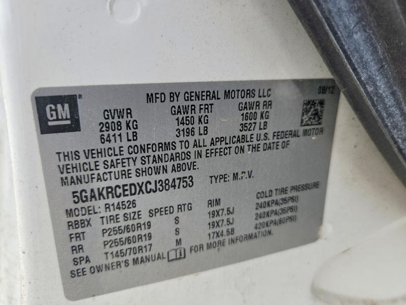 58190956 :رقم المزاد ، 5GAKRCEDXCJ384753 vin ، 2012 Buick Enclave مزاد بيع